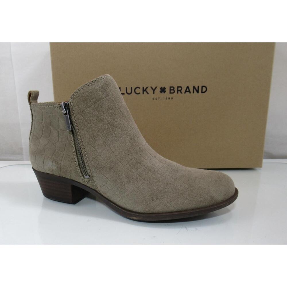 Lucky Brand Basel Size 8 Block Heel Booties Ankle Boots Fossilized Jupiter